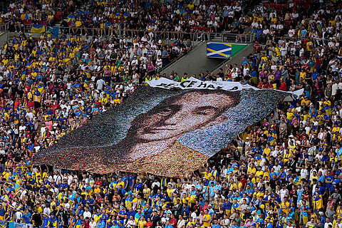 Ukraine fans display portrait of Nazariy Hryntsevich